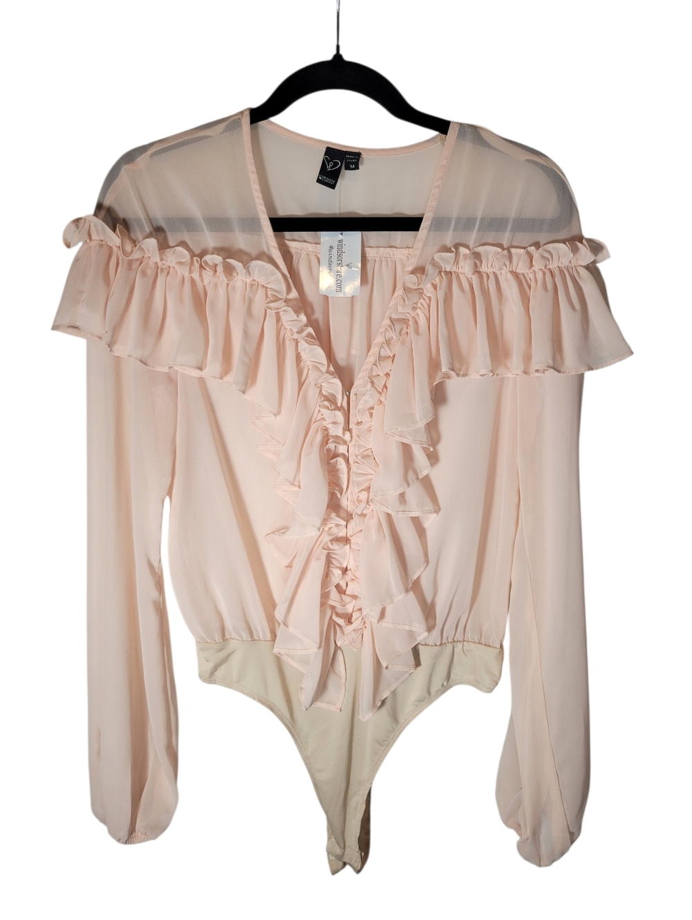 Windsor pink sheer chiffon ruffle body suit Size Medium NWT - Picture 2 of 9